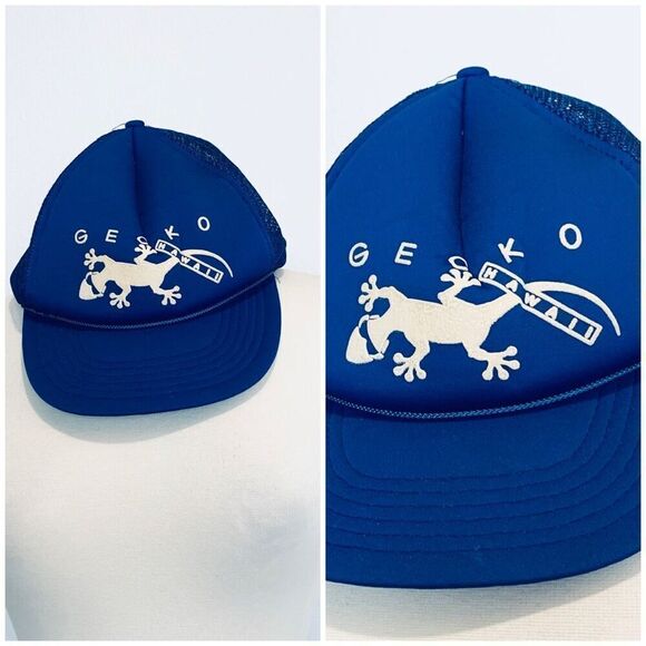 Vintage Blue Gecko Hawaii Rope Baseball Hat SnapBack Novelty Puff Lizard - Picture 1 of 7